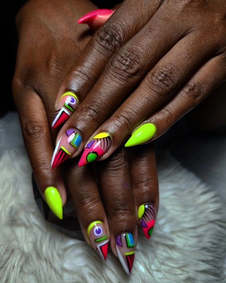 Neon Nail designs on short nails